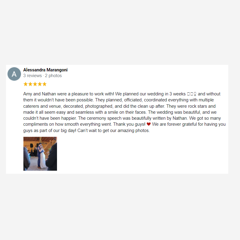 Bride Stacey Scarborogh 5 star review